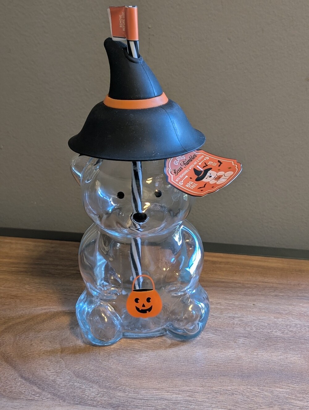 Halloween Glass Bear Tumbler 19oz with Witch Hat Lid & Straw NEW Bearista